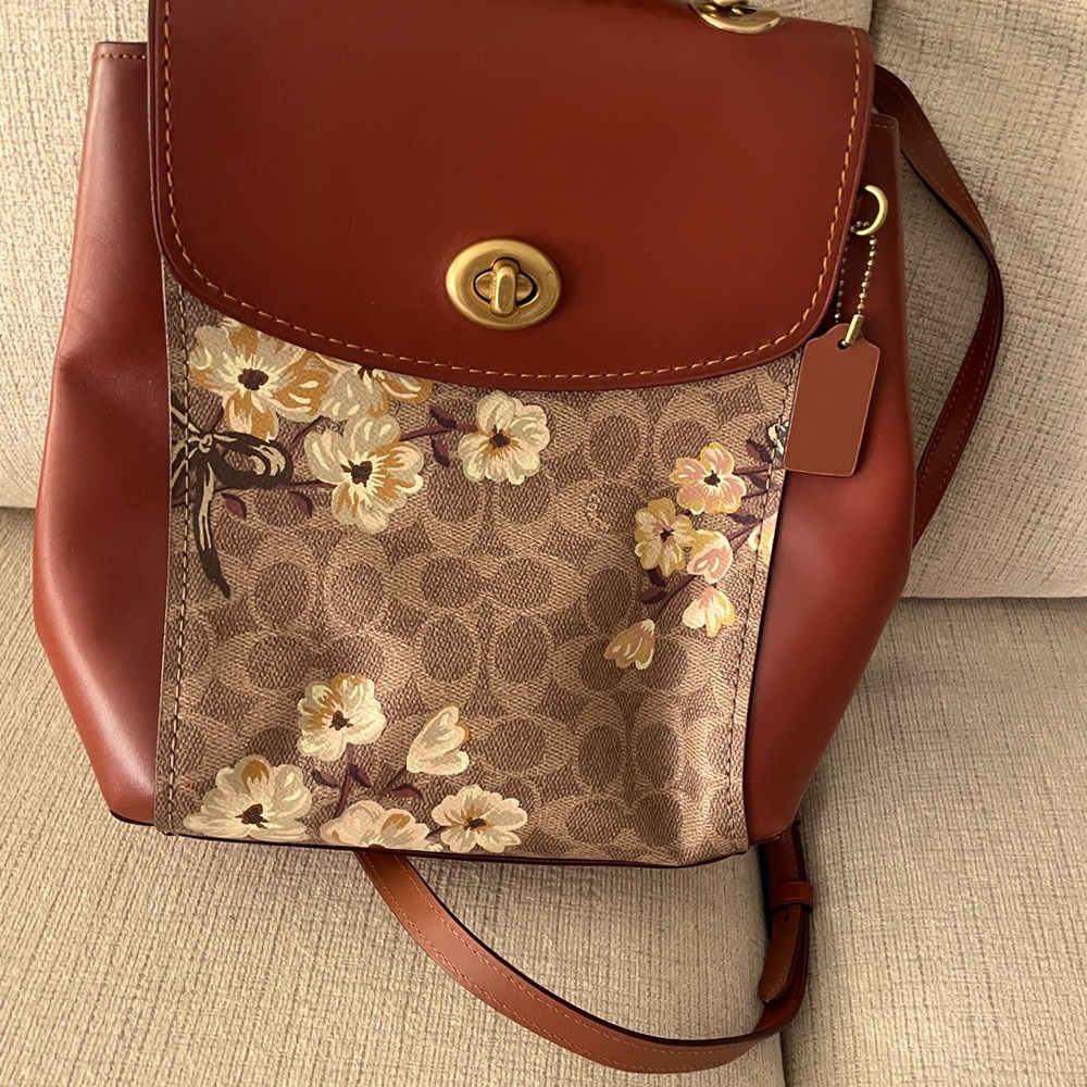 NEW COACH BAG brown/floral Backpack 10x11”